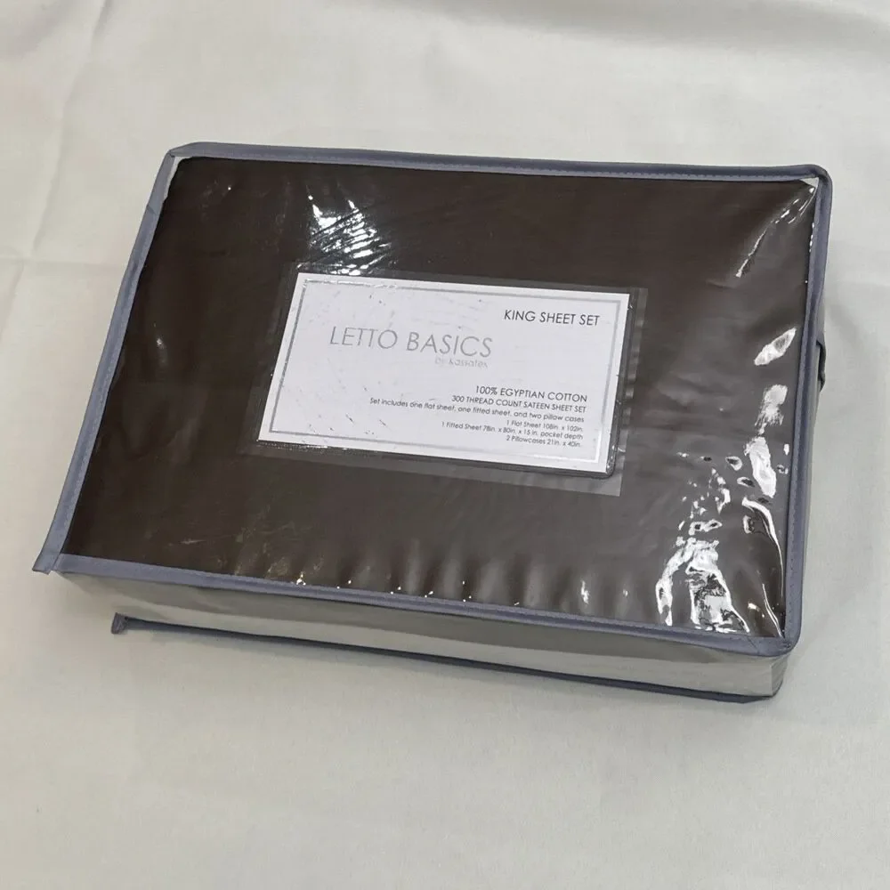 NIP Letto Basics Kassatex King Sheet Set 100% Egyptian Cotton Sateen Brown RARE